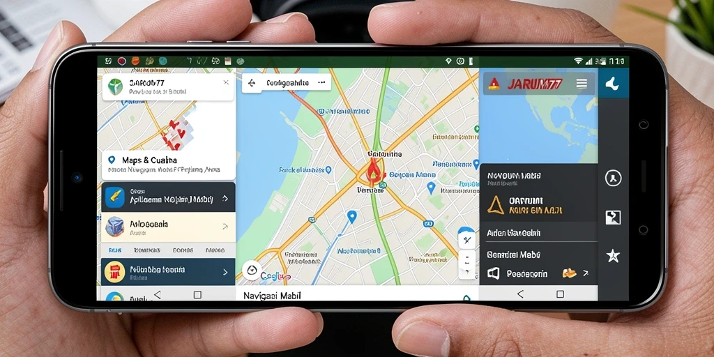 Antarmuka JARUM77 yang sederhana dan informatif untuk navigasi mobil.