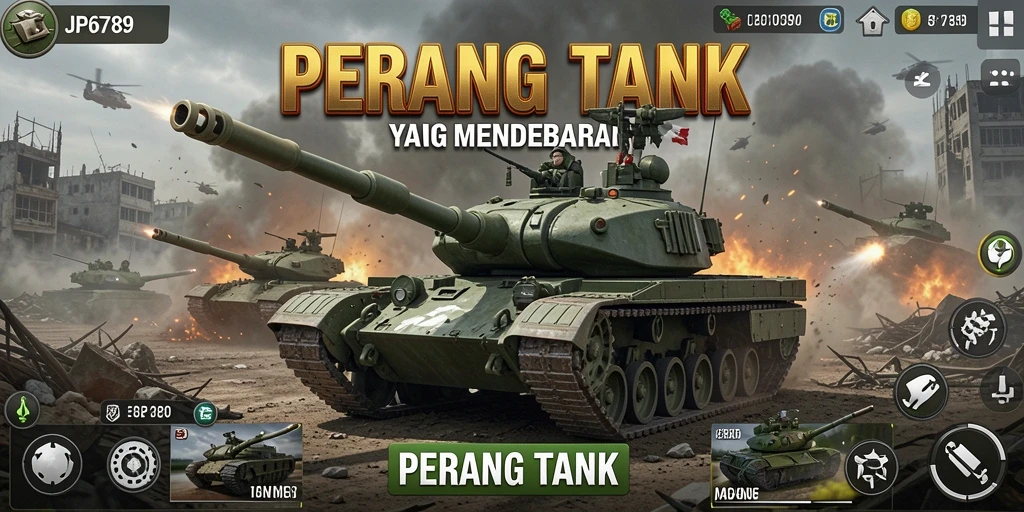 Tampilan antarmuka game Perang Tank yang menegangkan.