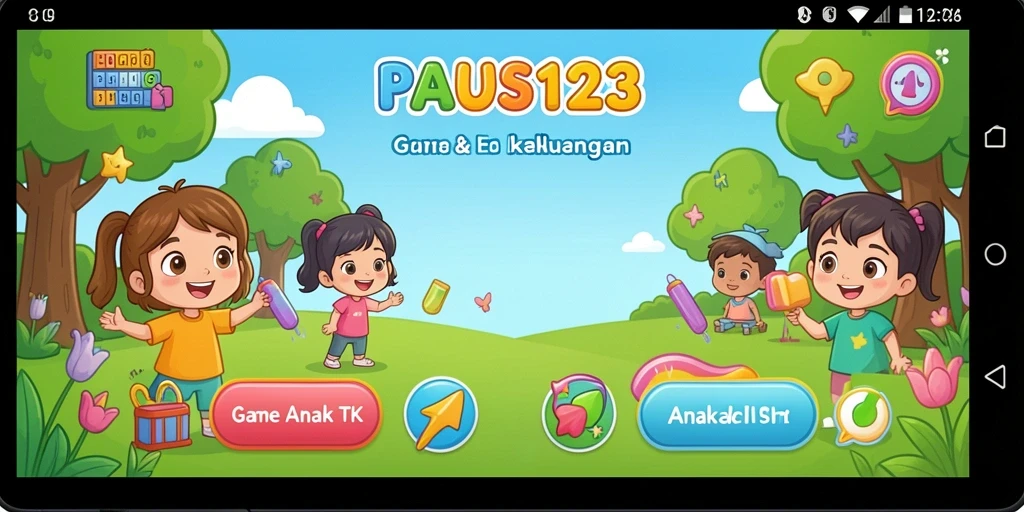 Antarmuka interaktif PAUS123 untuk permainan edukatif anak-anak.