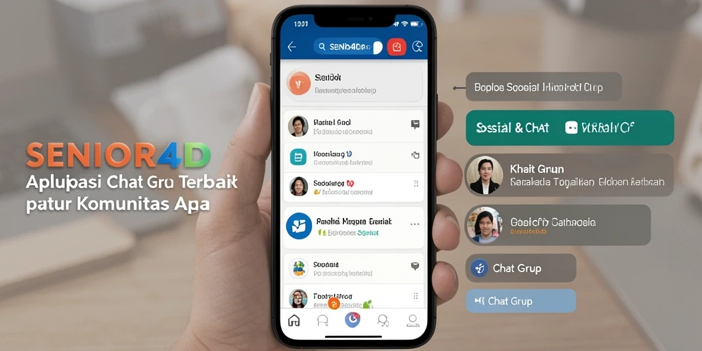 Antarmuka aplikasi SENIOR4D yang menarik dan fungsional untuk Chat Grup.
